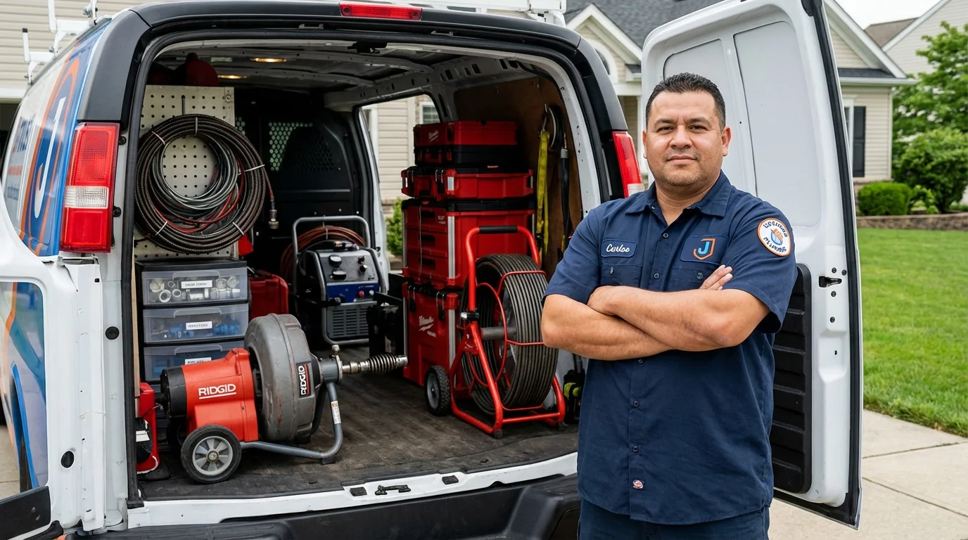 Professional drain cleaning equipment and Johns Plumbing LLC plumber in Caledonia