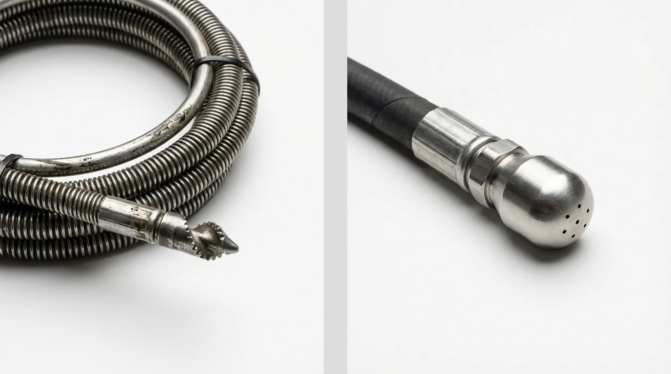 Drain snake cable and hydro jetting nozzle used for drain cleaning in Caledonia, NY