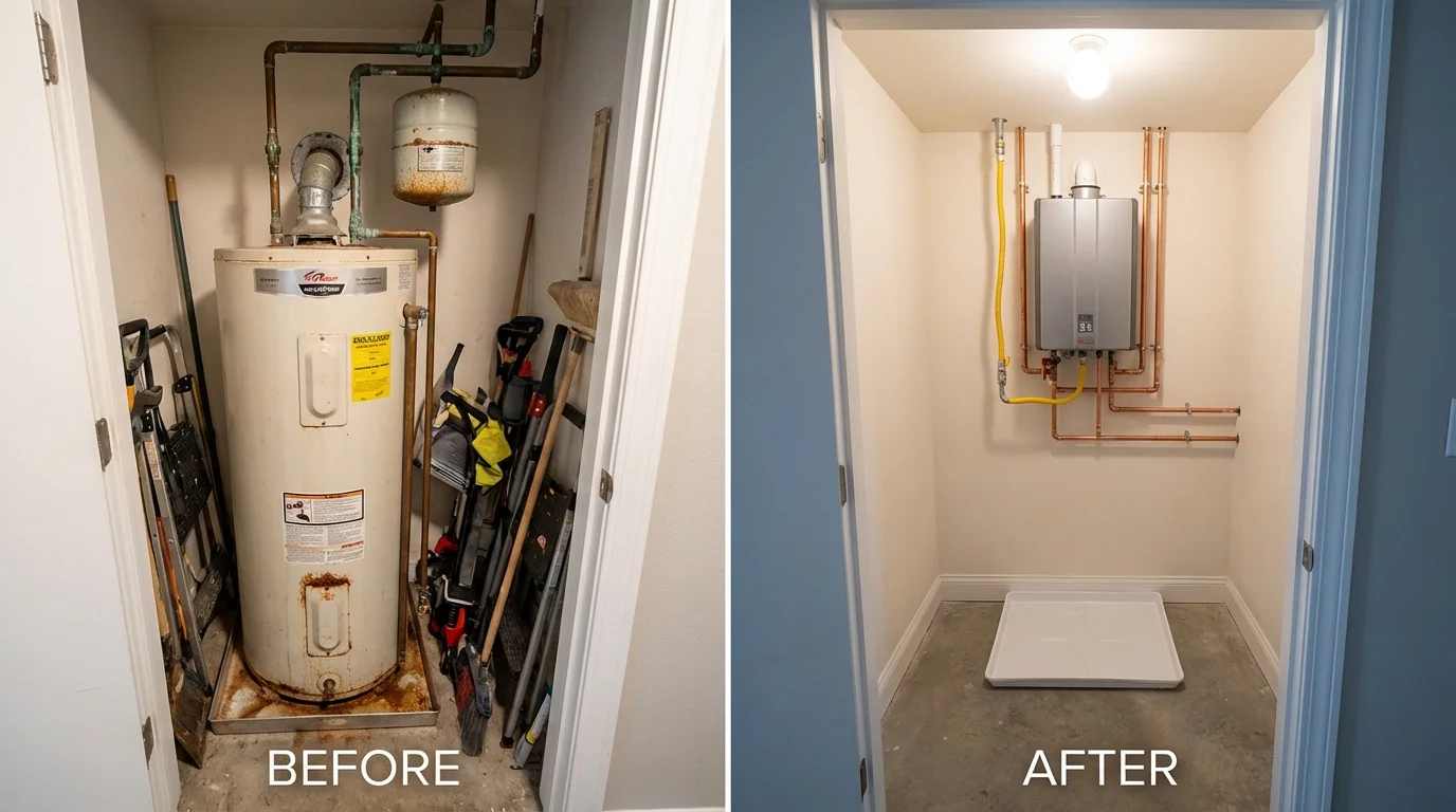Tank water heater versus wall-mounted tankless unit comparison for Caledonia, NY homeowners